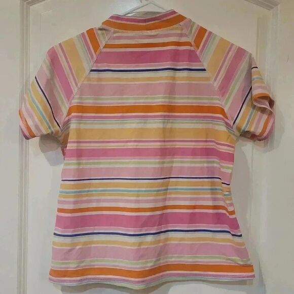 𝅺Lands' End Girl's Multicolor Striped Swim Rashguard Short Sleeves - Picture 3 of 9